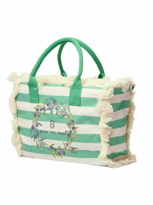 Bag to Bag Fabric Beach Bag Green with Stripes