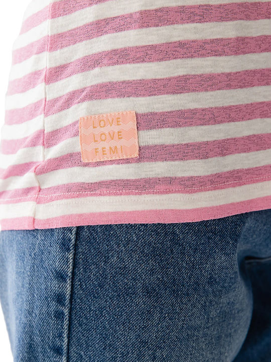 FEMI STORIES HOLDA LS TEE PINK ECRU STRIPES