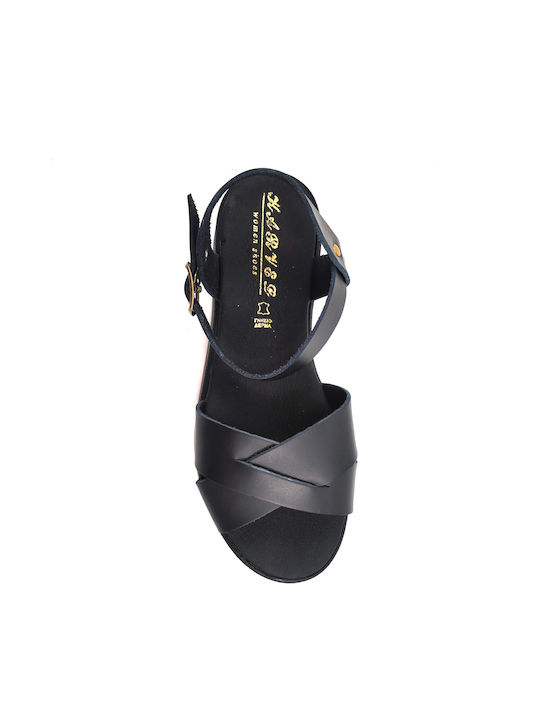 BLACK LEATHER FLATFORMS SANDALS - Black