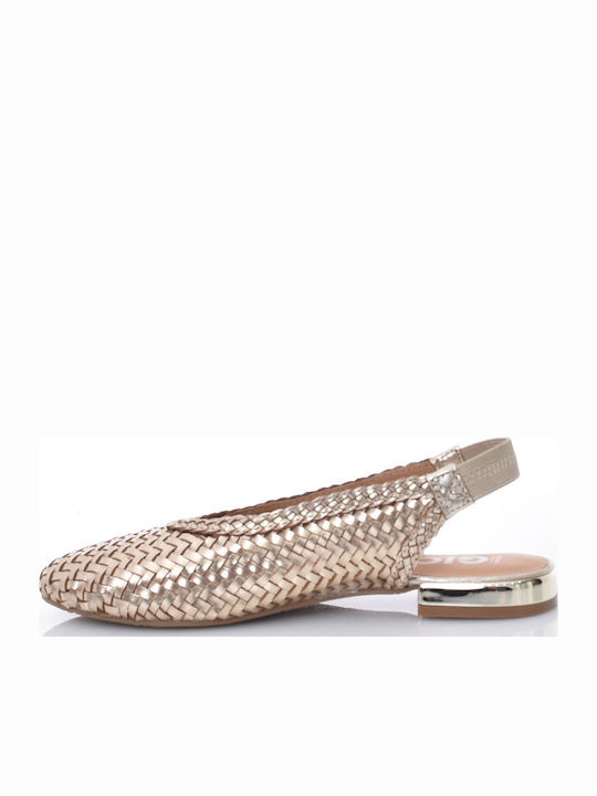 Δερμάτινες Γυναικείες Μπαλαρίνες Slingback με Λουράκι σε Χρυσό Χρώμα