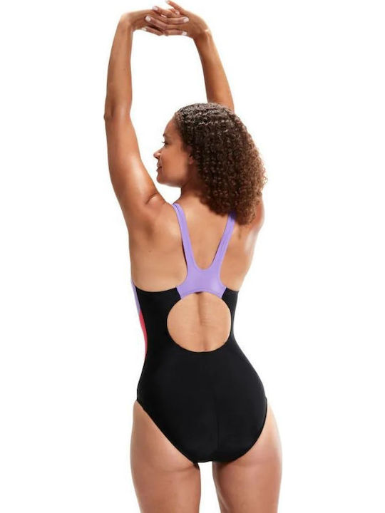 Colourblock Splice Muscleback Athletic One-Piece Swimsuit Black/Lilac