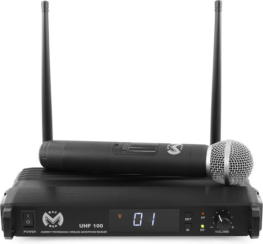 MAC MAH UHF100M Комплект Безжично Кондензаторен Микрофон Ръчно изработено за Вокали в Черен Цвят
