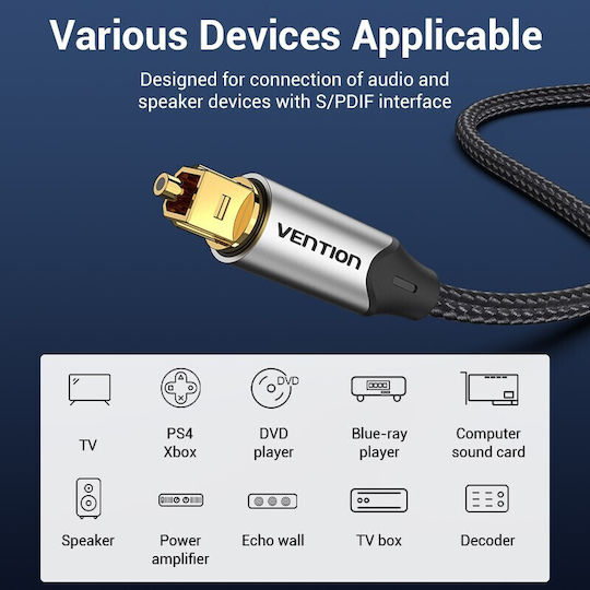 Vention 1.5m TOS male Optical Cable Gray (BAVHG)