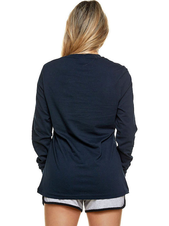 Women's Athletic Blouse Long Sleeve Navy Blue