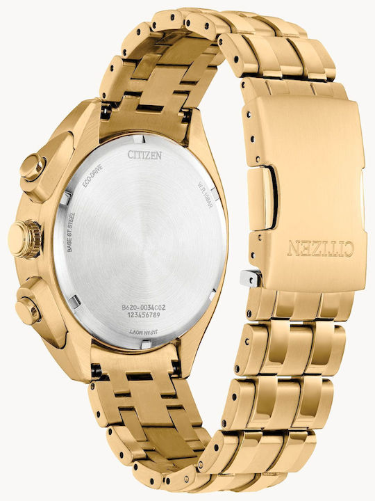 Citizen Carson Men's Watch 43mm Chronograph Eco - Drive with Gold Metal Bracelet