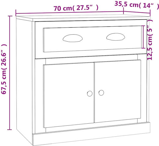 Sideboard Wooden with Drawers Smoky Oak 70x35.5x67.5cm