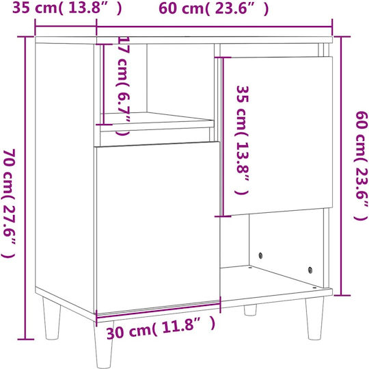 Μπουφές Ξύλινος Καπνιστή Δρυς 60x35x70cm