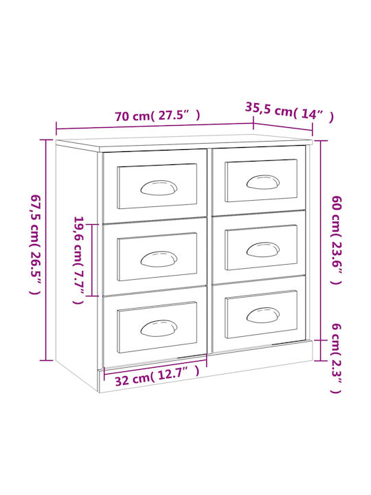 Bufet cu Sertare Gri 70x35.5x67.5cm