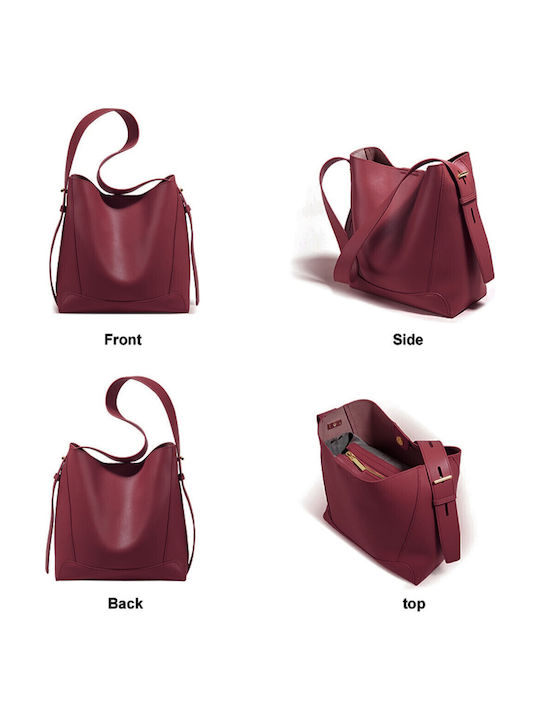 Leather Women's Bag Shopper Shoulder Burgundy