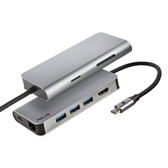 NGS Wonderdock 8 USB-C Docking Station mit HDMI 4K PD Ethernet Silber