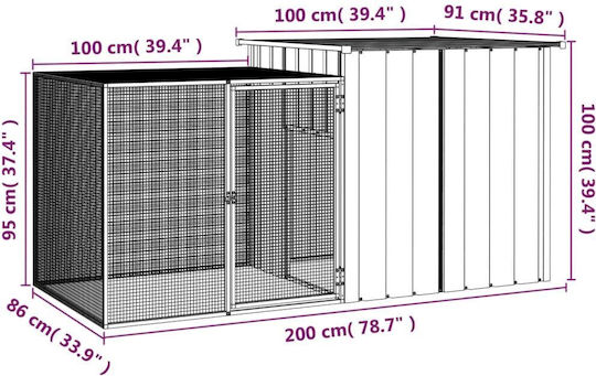 vidaXL Poultry Coop of Galvanized Steel L2 x W1 x H0.91m