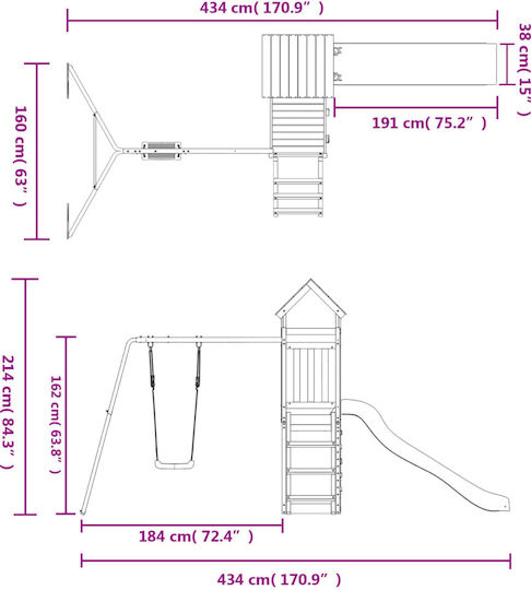 vidaXL Wooden Tower with Climbing Surface for 2+ Years Years Brown