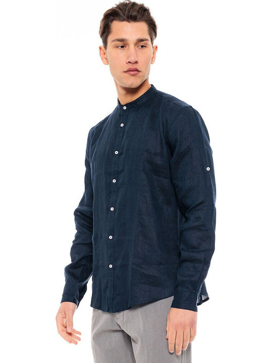 -26 Long-sleeved Linen Shirt Blue