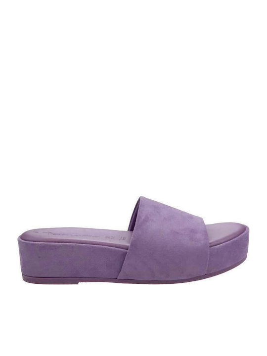 Leather Women's Flat Sandals in Purple Color