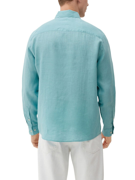 S.Oliver Men's Shirt Long Sleeve Linen Light Blue