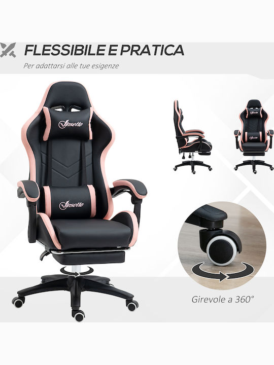 Vinsetto 921-618V00BK Καρέκλα Gaming Δερματίνης με Υποπόδιο Ροζ