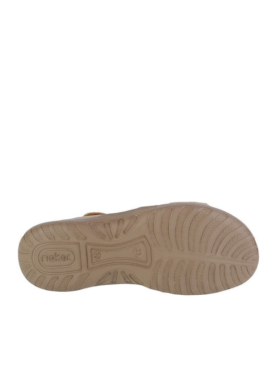 Leather Women's Flat Sandals in Beige Color