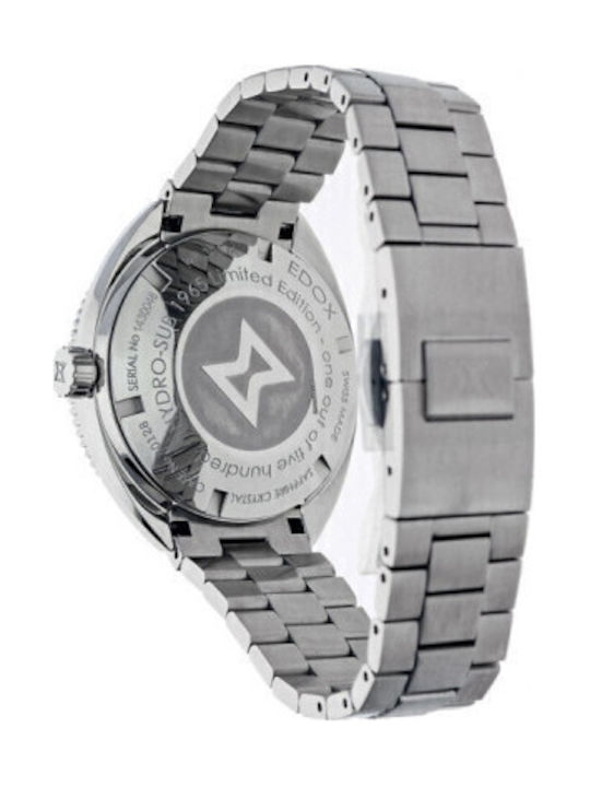 Edox Hydro-Sub Ανδρικό Ρολόι 42mm Αυτόματο με Ασημί Μεταλλικό Μπρασελέ
