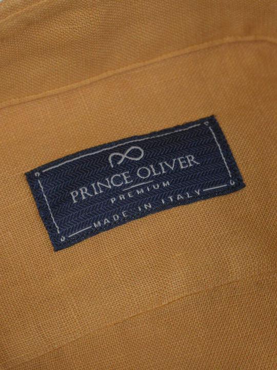 Prince Oliver 100 Men's Shirt Long Sleeve Linen Yellow