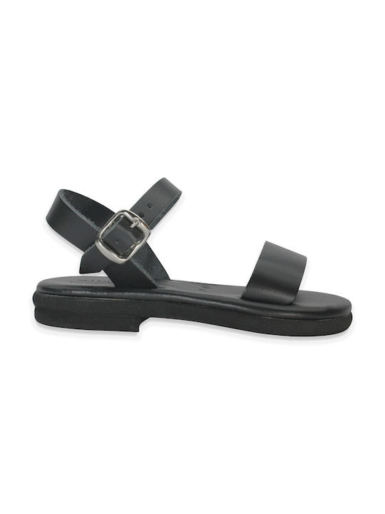 Children's anatomic leather sandal in black color