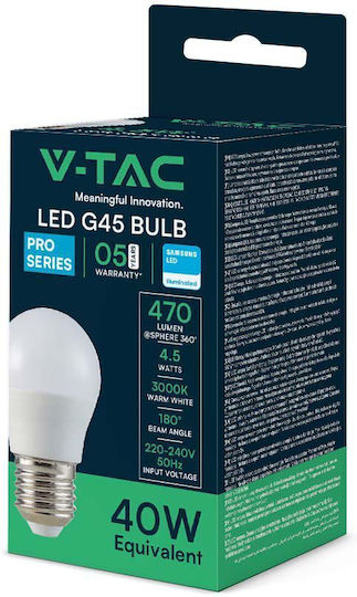 V-TAC LED Bulb 4.5W 80mm for Socket E27 and Shape G45 Warm White 470lm