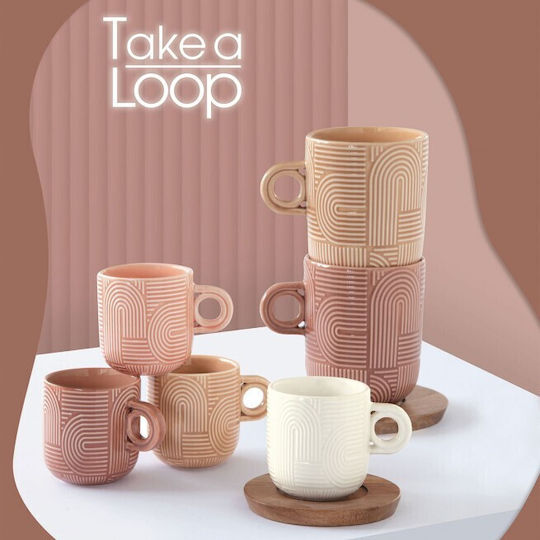 Marva Loop Сет чаши Еспресо Порцеланови Brown-Beige-Pink-White 110мл 4бр