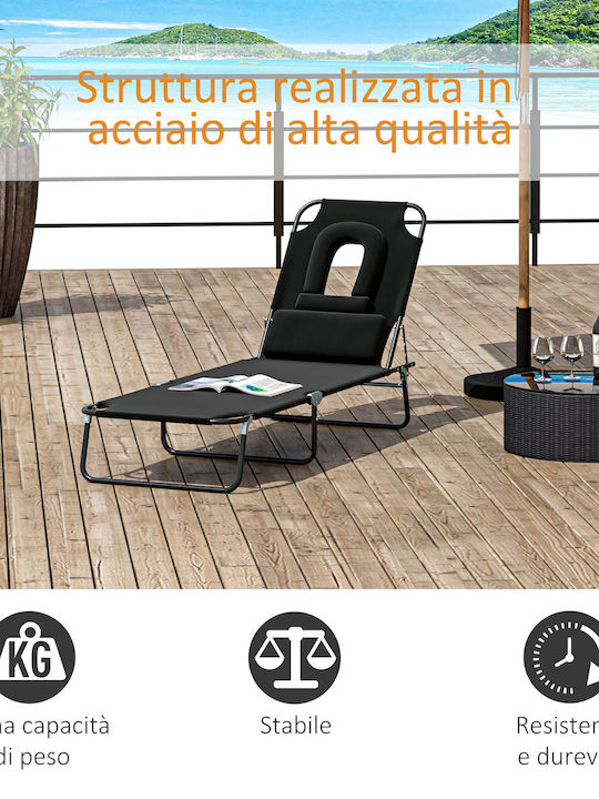 Ξαπλώστρα Μεταλλική με Ύφασμα Textilene Μαύρη 187x58x36εκ.