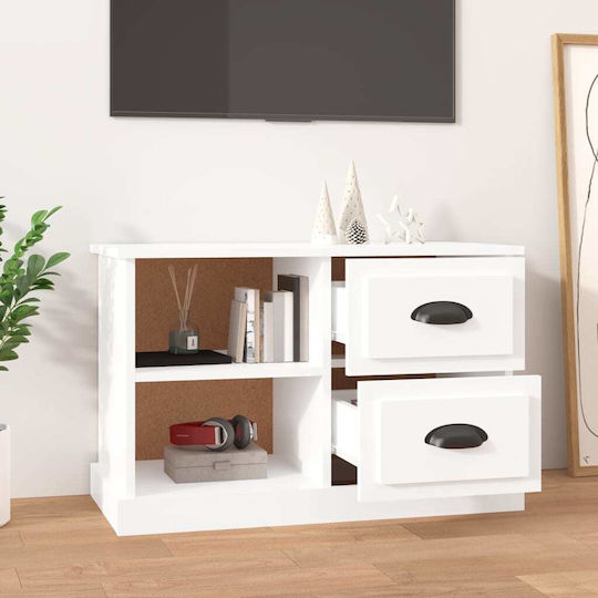 TV Stand from Wood & Glass White L73xW35.5xH47.5cm