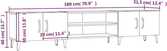 Έπιπλο Τηλεόρασης από Ξύλο & Γυαλί Λευκό Μ180xΠ31.5xΥ40cm