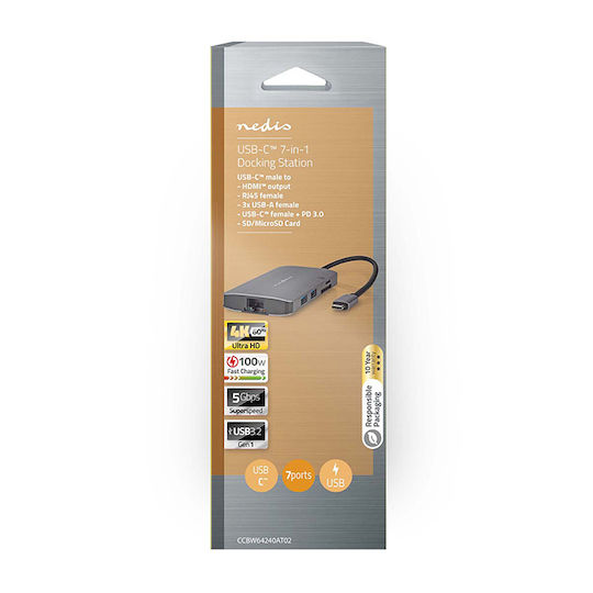 Nedis USB-C Docking Station mit HDMI 4K PD Ethernet Silber (CCBW64240AT02)