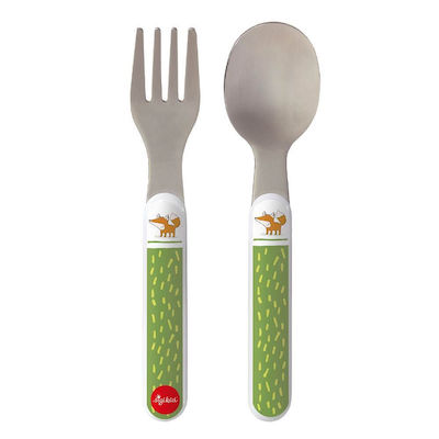 Sigikid Set pentru bebeluși cu Furculiță Fox din Metal Verde 2buc