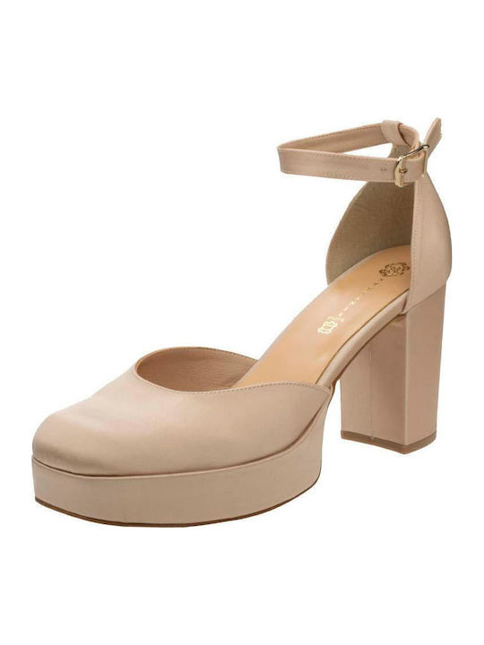 Leather Nude Satin High Heels with Strap S