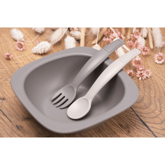 Nip Baby Set with Fork made of Plastic Gray 2pcs