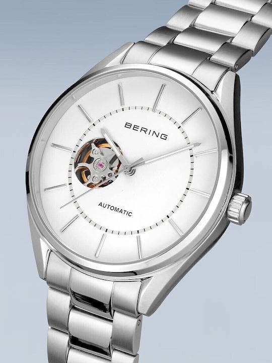 Bering Time Ανδρικό Ρολόι 43mm Αυτόματο με Ασημί Μεταλλικό Μπρασελέ