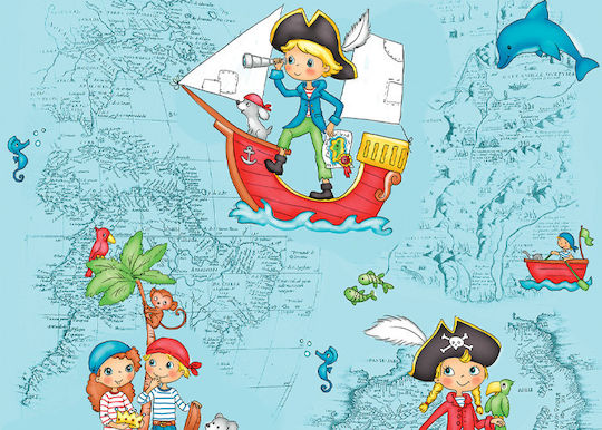 Charalambidis Textiles Sheet Set Single from Cotton & Polyester Pirates Blue 160x260cm 3pcs