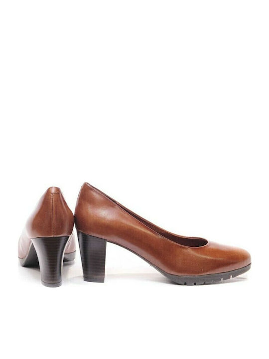 Diana Four 5 Leather Heels with Chunky Medium Heel Tabac Brown