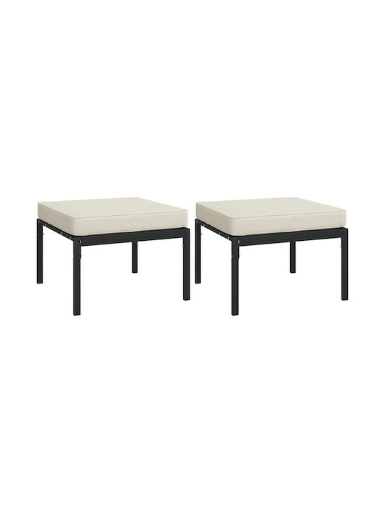 Scaun Metalic Cub Pentru Exterior Cu Pernă Negru 2 Bucăți 60x60x35cm