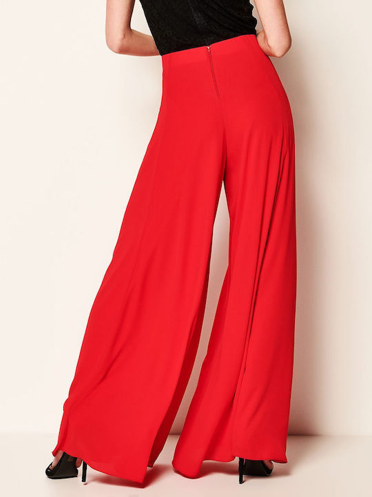Lynne Γυναικεία Ψηλόμεση Υφασμάτινη Παντελόνα σε Κόκκινο Χρώμα