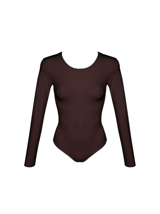 Helios Lingerie Long Sleeve Bodysuit Slim Fit Chocolate