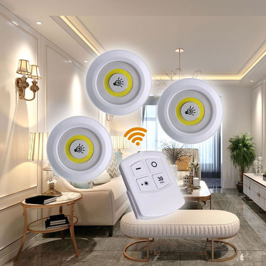 LED Light Switch for Cabinets with Battery Powered, Photocell, Remote Control and Mounting Sticker 3pcs