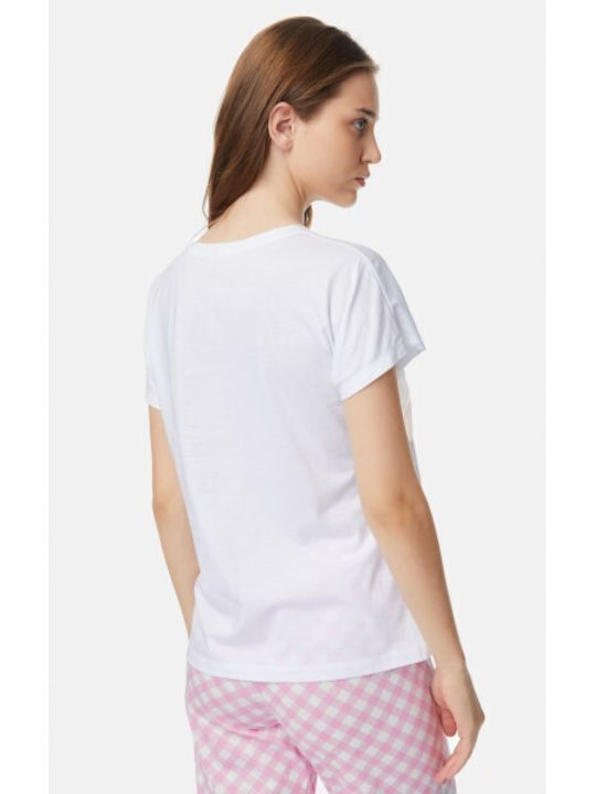 Minerva Sommer Damen Baumwolle Pyjama-Oberteil Weiß