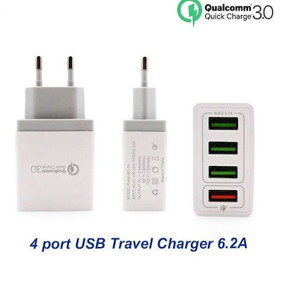 Charger Without Cable with 4 USB-A Ports Black (KeKe-QC-04)