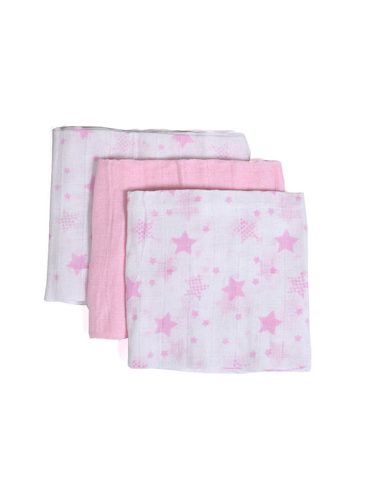 Gamberritos Kids Muslin Swaddle Blanket Pink 80x80cm 3pcs