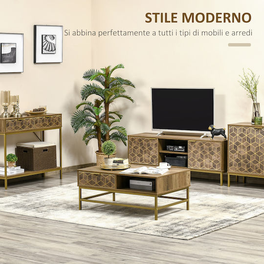 Rectangular Central Coffee Table Wooden with Drawers Brown M100xW59xH42.8cm