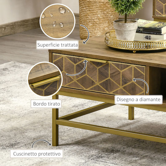 Rectangular Central Coffee Table Wooden with Drawers Brown M100xW59xH42.8cm