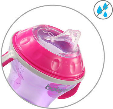 Babyono Non-Spill Εκπαιδευτικό Μπιμπερό Πλαστικό με Λαβές Μωβ 6m+ 180ml