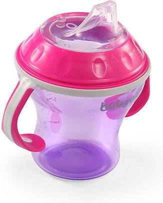 Babyono Non-Spill Εκπαιδευτικό Μπιμπερό Πλαστικό με Λαβές Μωβ 6m+ 180ml