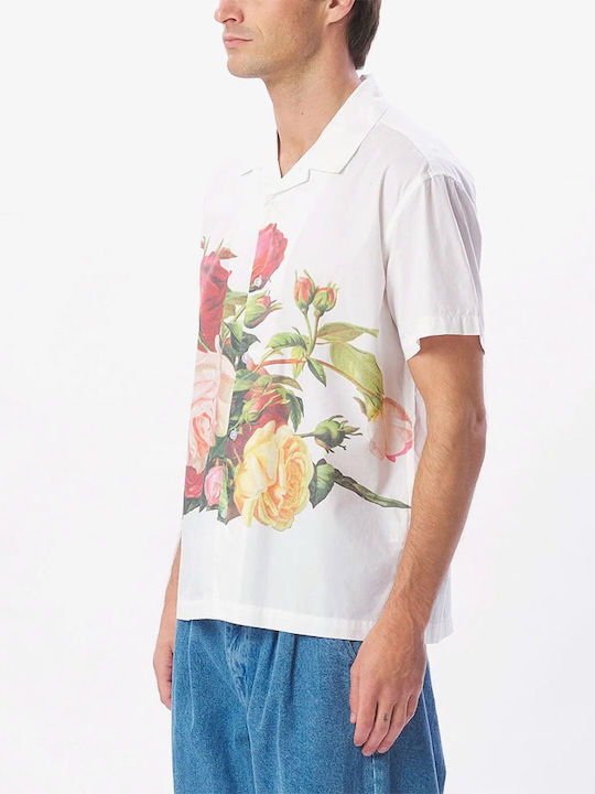 Disorder Κοντομάνικο Βαμβακερό Πουκάμισο Floral Λευκό