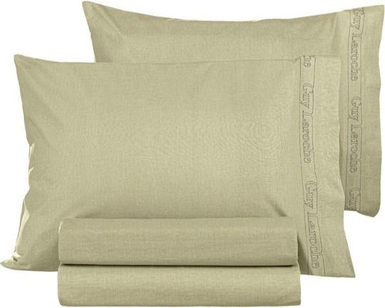 Guy Laroche Cearșaf Super dublu cu Elastic 160x200+32cm. Color Plus Olive