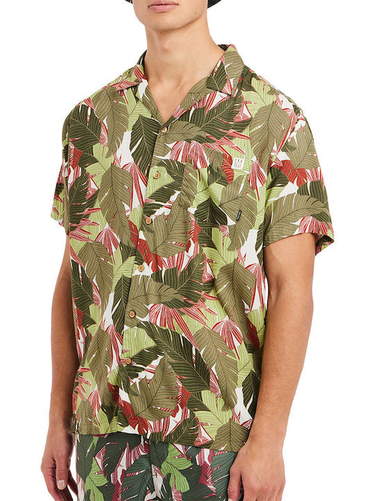 Protest Men's Shirt Short Sleeve Floral Green